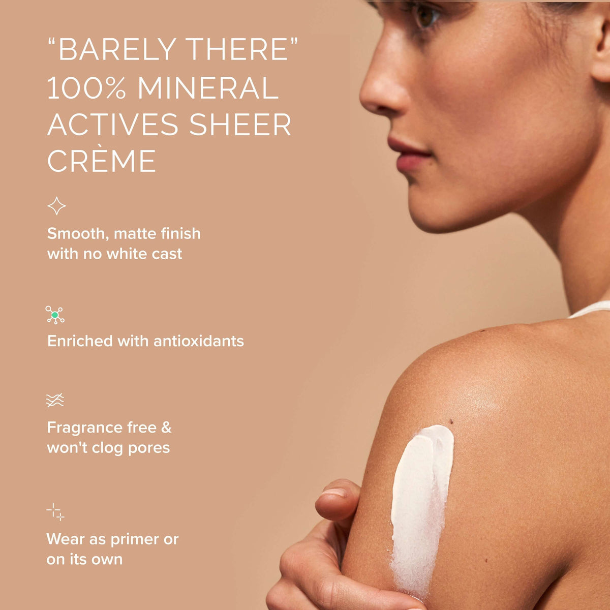 Mineral Crème SPF 50 sunscreen applied on skin, showcasing its smooth finish and lightweight texture.