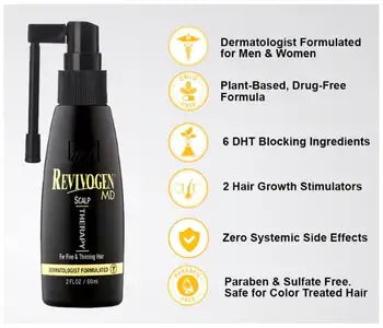 Revivogen MD Scalp Therapy kit for hair regrowth, drug-free, and natural ingredients. Dermatologist formulated for men and women.