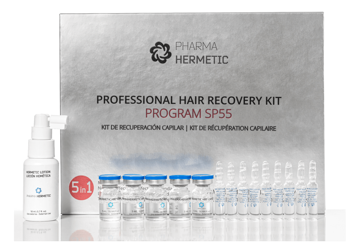 Professional Hair Recovery Kit including vials and spray for effective hair loss treatment and growth stimulation.