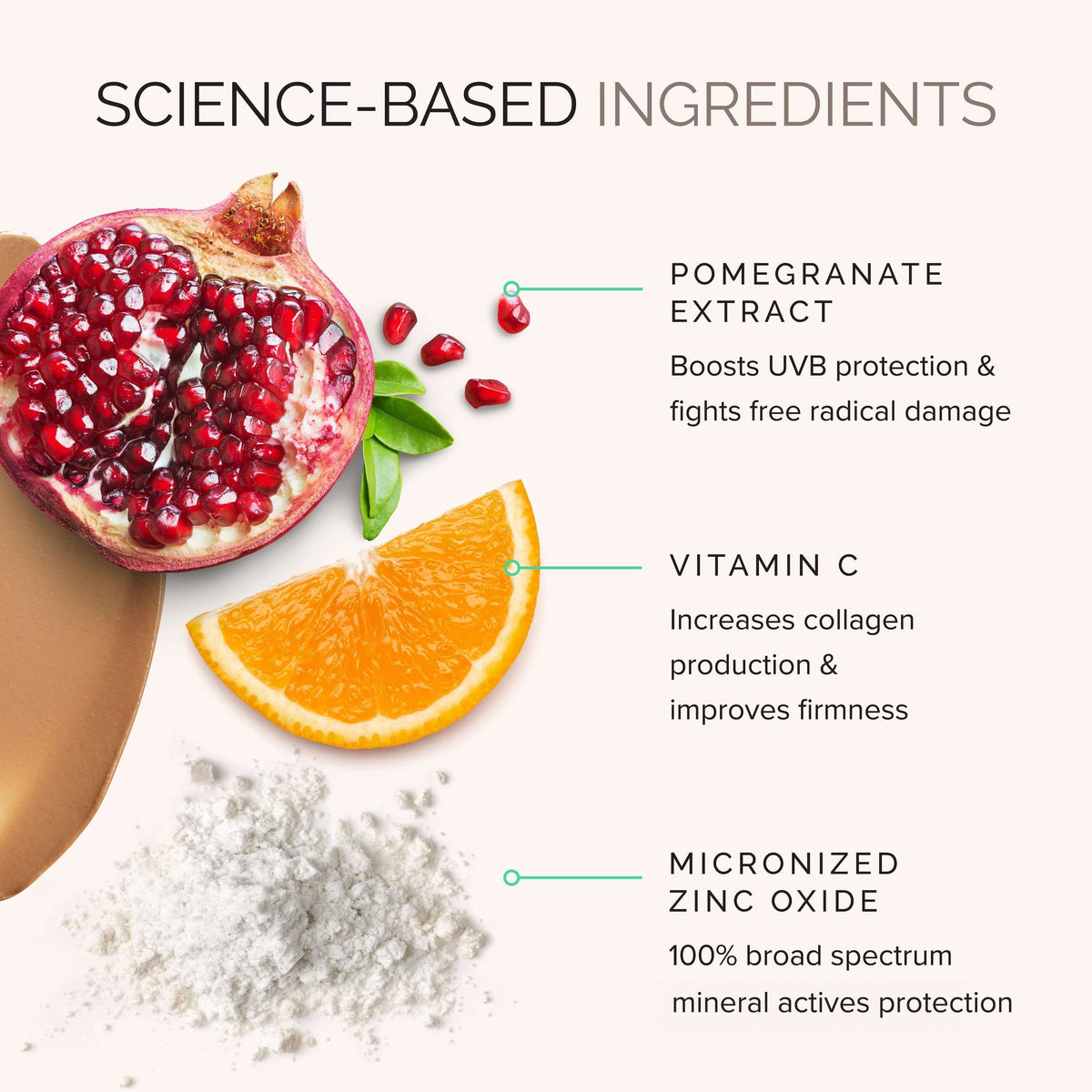 Mineral tinted crème SPF 30 with pomegranate, vitamin C, and micronized zinc oxide for sun protection.