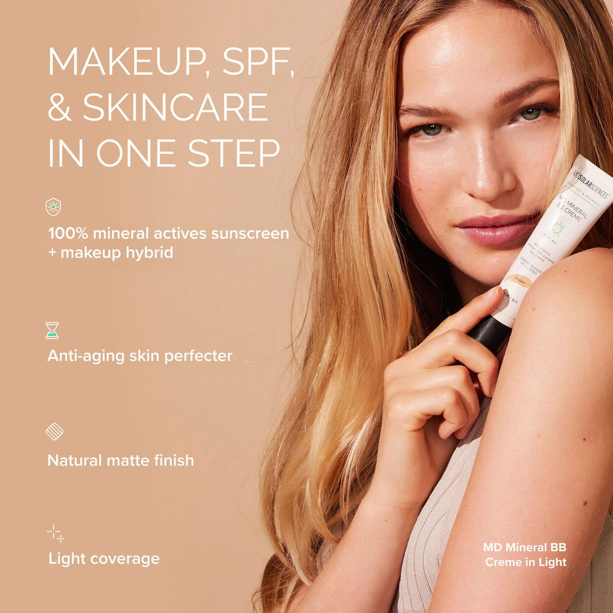 MD Mineral BB Crème Light SPF 50 - lightweight formula combining makeup, skincare, and sun protection.