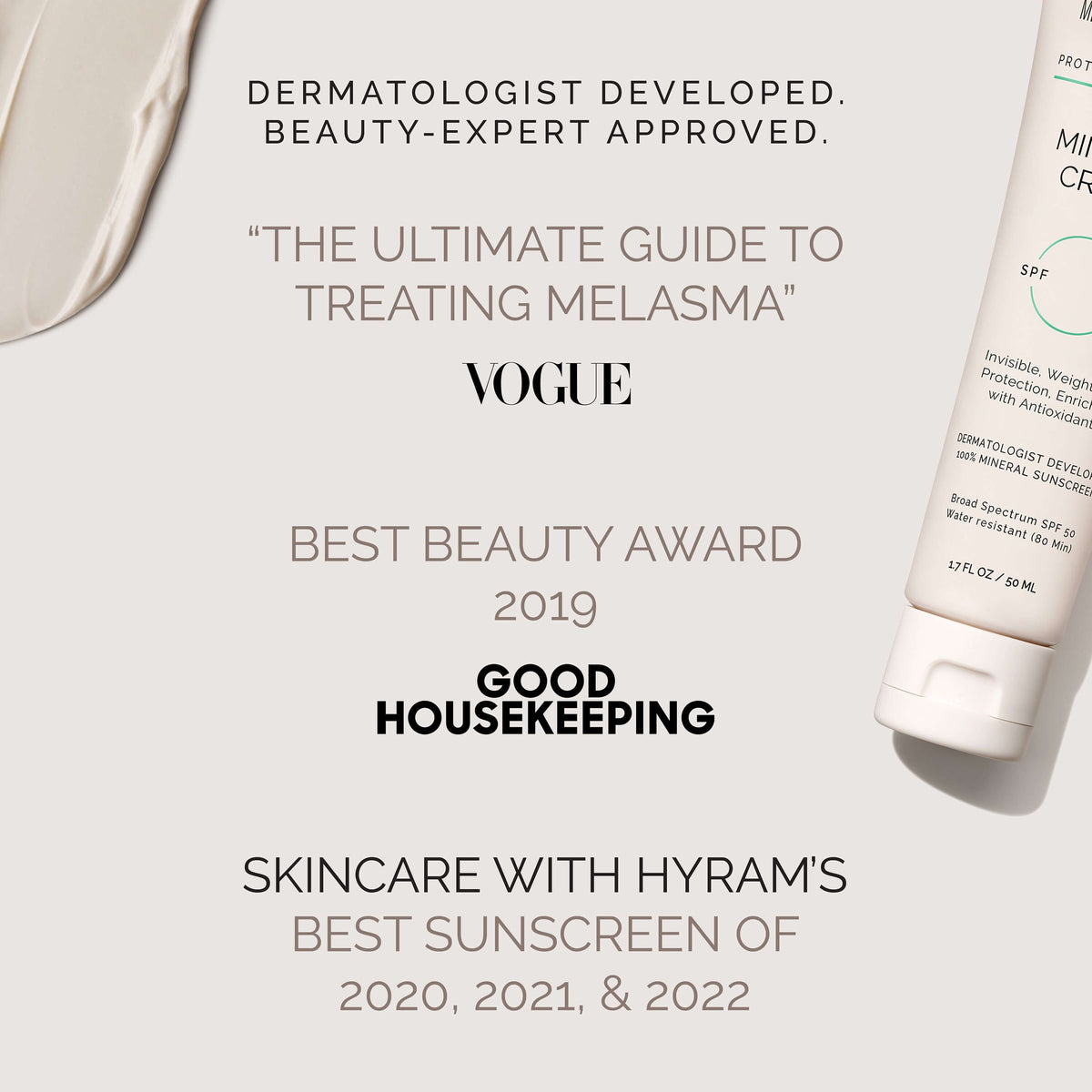 Mineral Crème SPF 50 Sunscreen, award-winning sunscreen, protection against sun exposure, skincare staple.