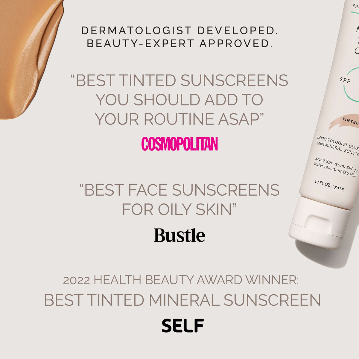 Mineral Tinted Crème SPF 30 Face with awards and praises from Cosmopolitan, Bustle, and SELF.