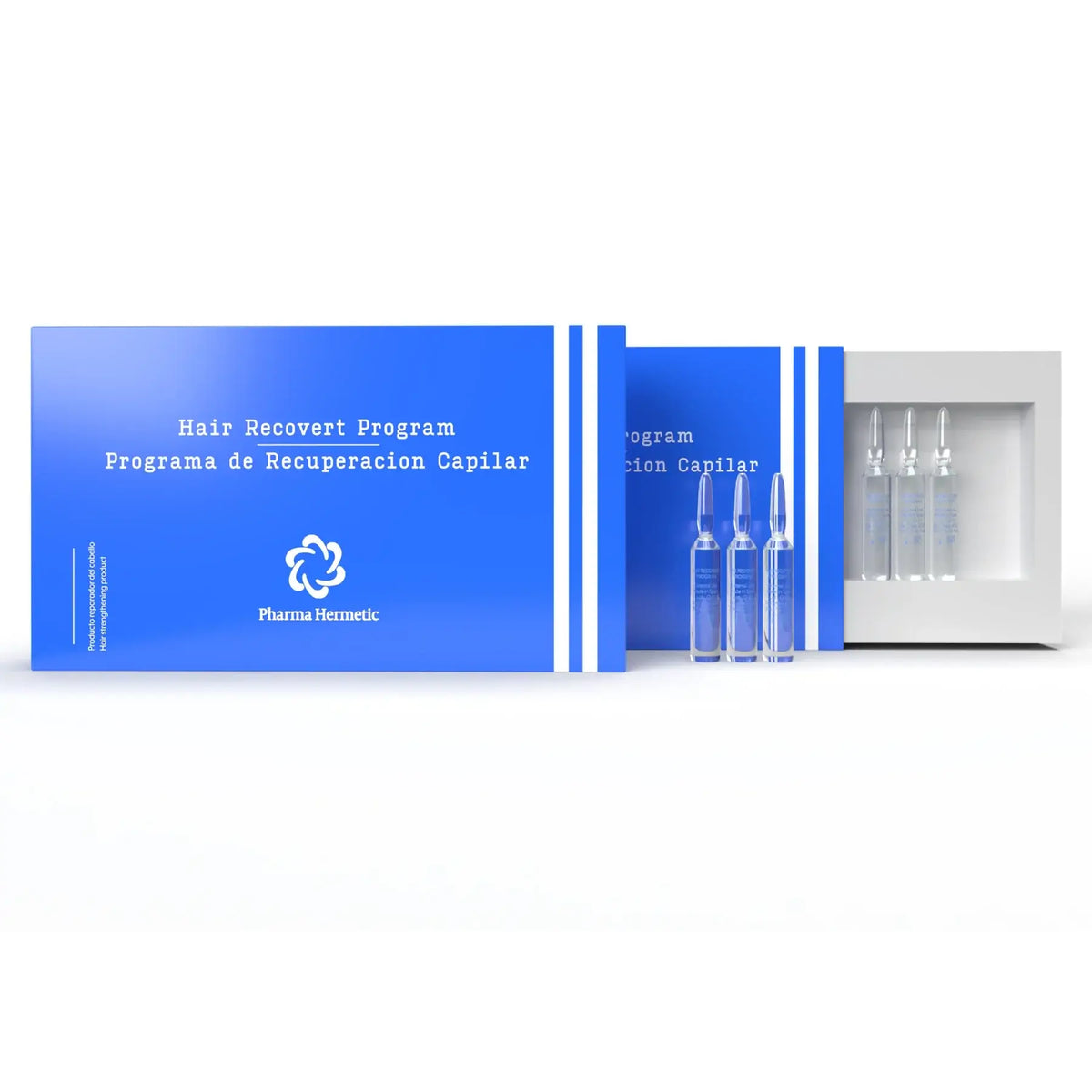 Pharma Hermetic Hair Recover Program package with ampoules for professional hair recovery treatment.