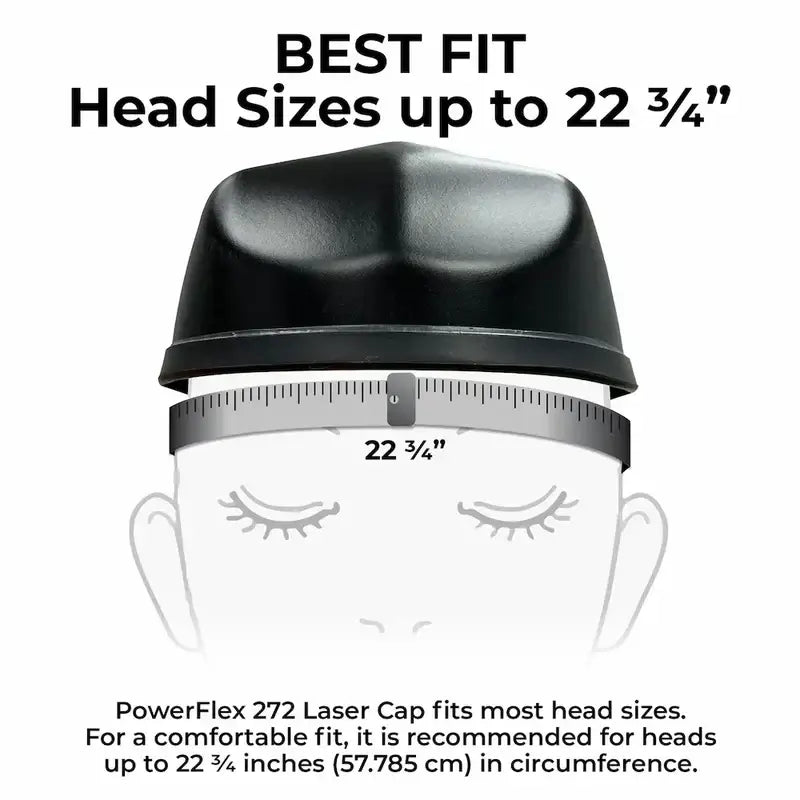PowerFlex 272 hair growth laser cap fitting guide for head sizes up to 22 ¾ inches.